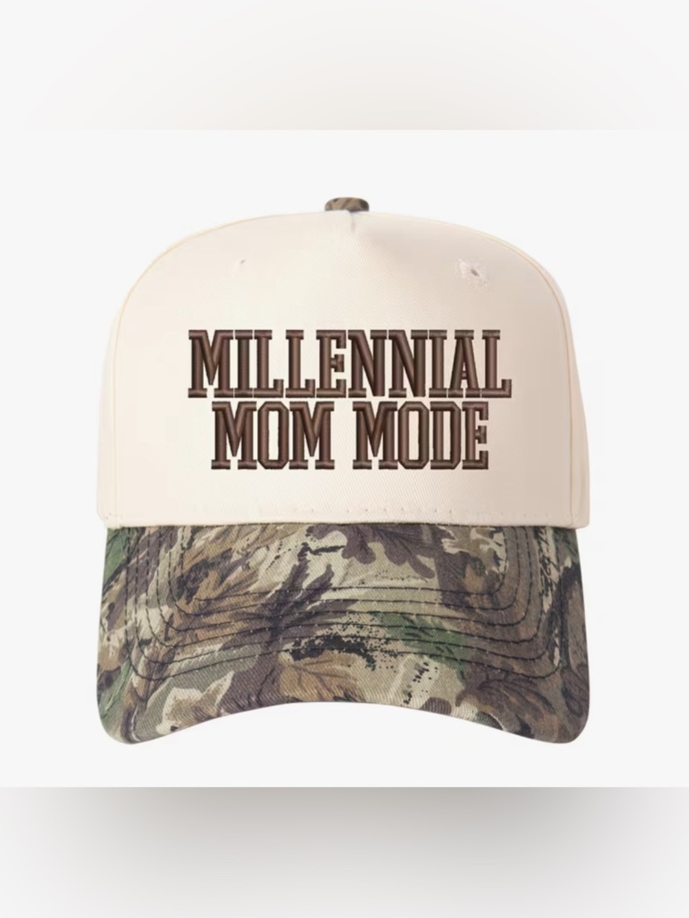 Millennial Mom Mode Cream & Camo Trucker Hat